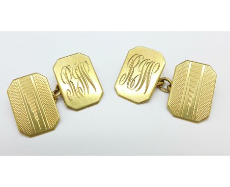 A pair of 9ct gold cufflinks, boxed, with monogram, 4.7g
