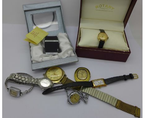 Assorted lady's and gentleman's watches including Accurist, Rotary, Arkay and a lighter