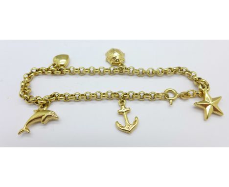 A 9ct gold charm bracelet, 5.6g