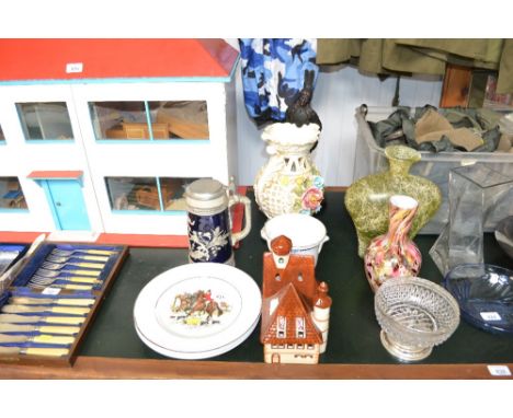 A resin model "The Indian", a Capo di Monte floral encrusted vase, beer stein, Royal Winton jardinière etc.