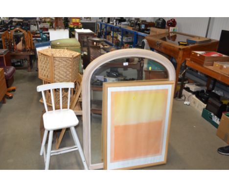 A bevelled edge wall mirror together with a Mark Rothko print
