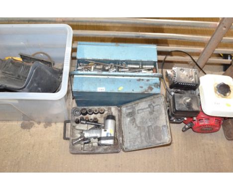 A half inch drive air ratchet and socket set together with a cantilever tool box and contents