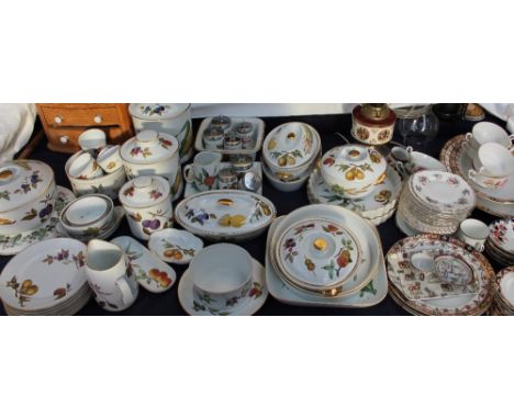 A Royal Worcester Evesham pattern part dinner set, together with a Royal Crown derby trio, oil lamp, Worcester egg coddlers, 