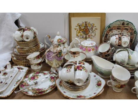 A Royal Albert Old Country Roses pattern part tea service, together with other part tea sets, Italian figure, etc