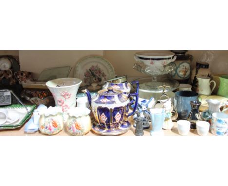 A Stanley pottery part tea service together with a cranberry glass table salt, a Maling vase, a Maling dish, Noritake twin ha