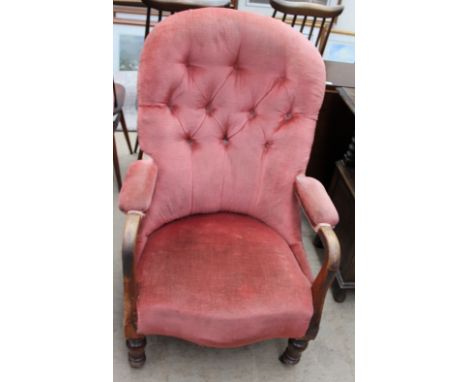 A Victorian mahogany button back upholstered nursing chair