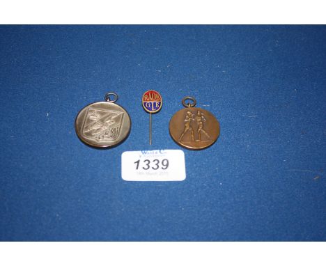 A Boxing Medal - Phillips Aldershot, a Football Medal issued in North Africa and an enamel Tie Pin