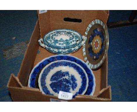 Three Bristol 'Mandarin' pattern plates, a sauce tureen, Royal Worcester Millennium Plate, etc.,
