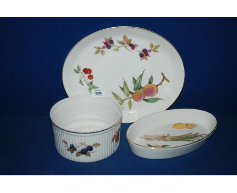 Three pieces of Royal Worcester 'Evesham' including meat platter, vegetable dish and souffle dish
