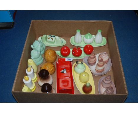 Twelves sets of vintage Carltonware novelty Cruets including Shells, Crocodiles, Red Cubes, Fruit, etc.