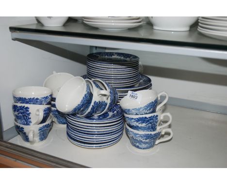 A quantity of blue and white 'English Broadhurst' tableware to include twelves cups and saucers, twelve tea plates and twelve