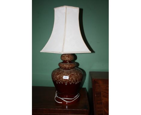 A large glazed Pottery Table Lamp with shade, 28 1/2'' tall.