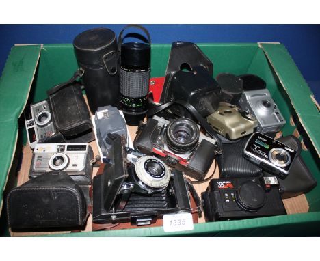 A quantity of Cameras including a Praktica MTL 5 with Pentacon 1.8/50 mm lens, a Kodak camera with Dakon shutter 100 mm Anast