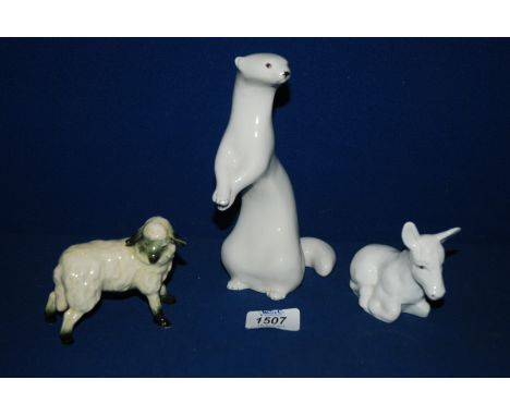 A Goebel Sheep, white Coalport Donkey and an USSR Weasel