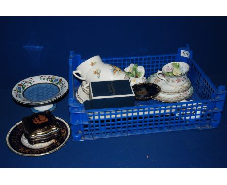 A quantity of trios including Morleyware, boxed Royal Worcester egg coddler, Hammersley 'Bird of Paradise' shell shaped dish,