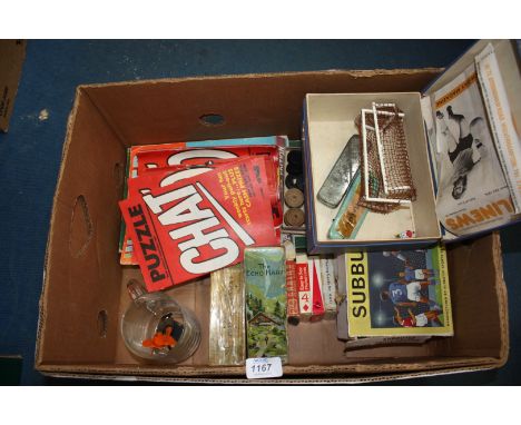 A box of games including Subbuto, Dominoes, Draughts, Scrabble, M. Hohner 'The Echo' Harmonica, etc.