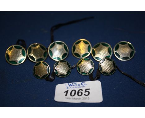 A set of six white metal and enamel Buttons, 3/4'' diameter and a matching set of four smaller Buttons with Deccan mark verso