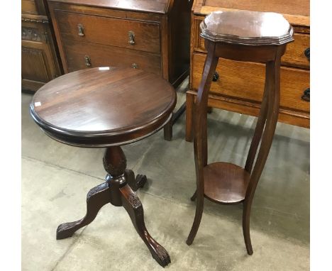 An Edward VII mahogany jardiniere stand and a George III style mahogany tripod wine table 