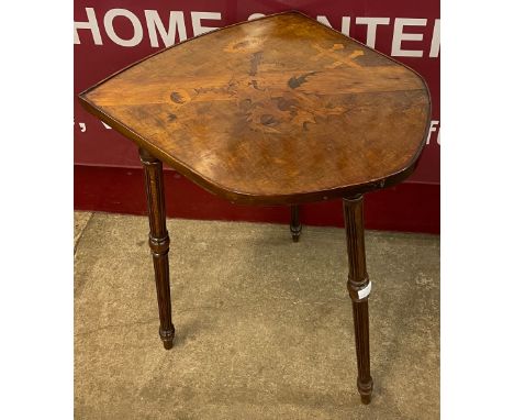 A French Art Nouveau Emile Galle marquetry inlaid walnut shield shaped occasional table 