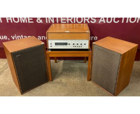 A Hacker Centurion MkII High Fidelity teak record player with Garrard turntable and pair of Hacker speakers 