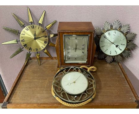 An Acctim wall clock and one other and an early 20th Century oak mantle clock 