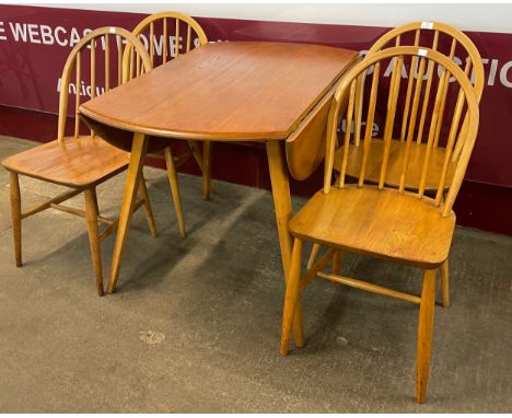 An Ercol Blonde elm and beech Windsor drop-leaf table and a set of four Windsor chairs 
