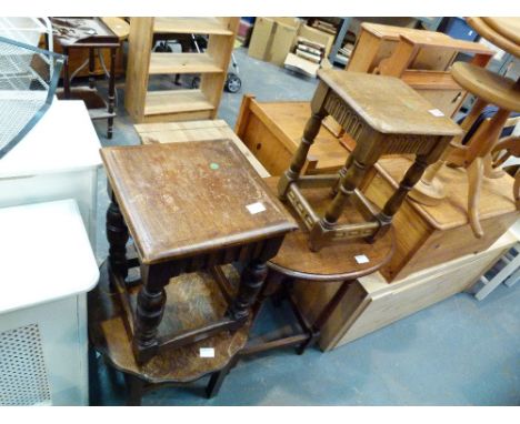 ASSORTED FURNITURE. Assorted furniture including vintage sewing table and two oak stools