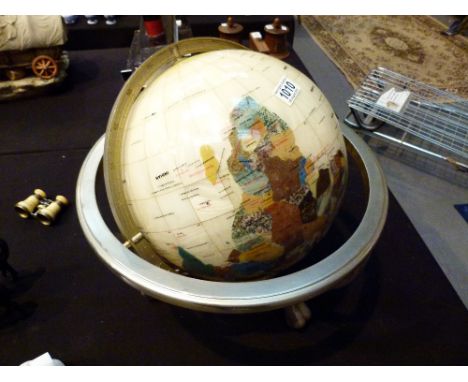 GLOBE. Metal mounted globe of polished semi precious stones