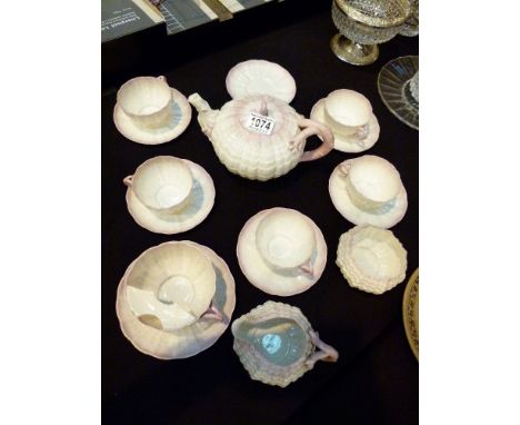 BELLEEK TEA SERVICE. Belleek tea service including moustache cup