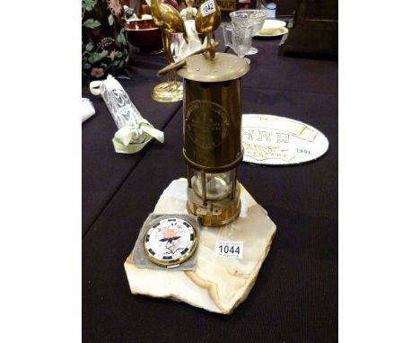 ASSORTED ITEMS. Assorted items including Eccles Protector miners lamp, marble stand and a Stratton compact