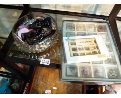 ASSORTED CRYSTALS. Shelf of assorted items including healing crystals