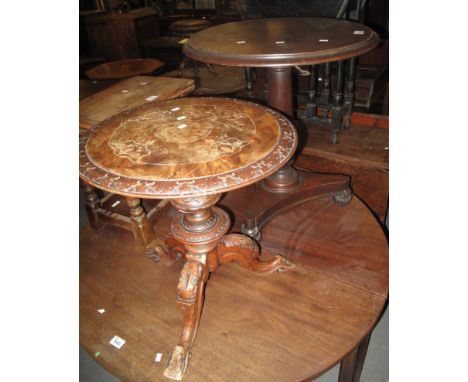 Two 19th Century pedestal tripod lamp tables, one mahogany, the other walnut. (2) (B.P. 24% incl. VAT)