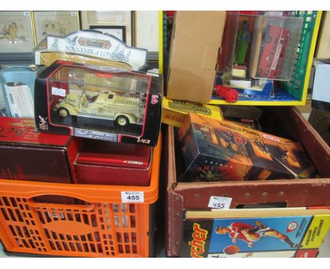 Three boxes of diecast model vehicles various to include; Models of Yesteryear, Corgi, Wiltshire fire brigade fire engine, Lo