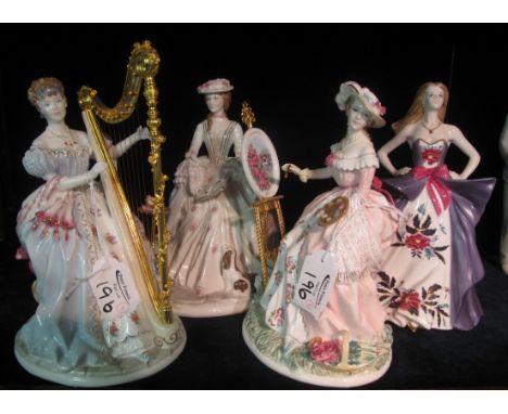 Three Royal Worcester figurines from 'The Graceful Arts Collection' to include; 'Music', 'Poetry' and 'Painting. Together wit
