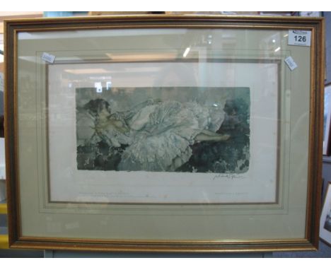 After Sir William Russel Flint, 'The Silver Frock', coloured print, signed in pencil with publishers back stamp. Framed and g