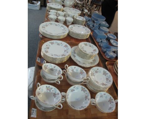 Six trays of Paragon fine bone china 'Enchantment' design tea and dinnerware items, various including; three teapots, cruet s