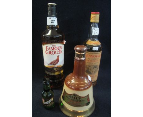 Collection of whiskies to include; The Famous Grouse, 10 years old Glenmorangie, Bell's Wade Scotch whisky decanter and a min