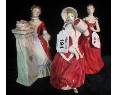 Three Royal Doulton bone china figurines to include; 'Innocence' HN2842, 'Christmas Morn' HN1992 and 'Rendez Vous' HN2212. (3