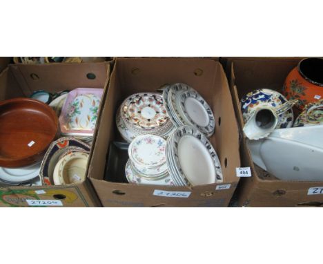 Three boxes of assorted mainly china items to include; Sylvac ware floral design jug, two floral design ewers, 'The slipper b