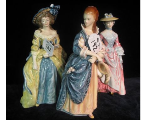 Three Royal Doulton bone china figurines; 'The Hon. Frances Duncombe' HN3009, 'Sophia Charlotte Lady Sheffield' HN3008 and 'M