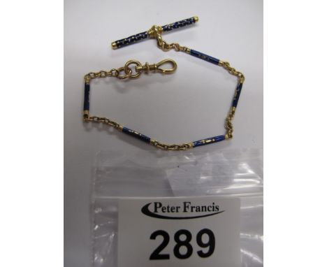 Yellow metal and blue enamel Victorian watch chain, approx. weight 6.45g.(B.P. 24% incl. VAT)