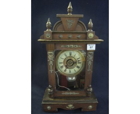 Early 20th Century German two train alarm architectural mantel clock with Roman face and gilt metal mounts. (B.P. 24% incl. V