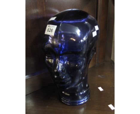 Moulded blue glass shop mannequin head.(B.P. 24% incl. VAT)