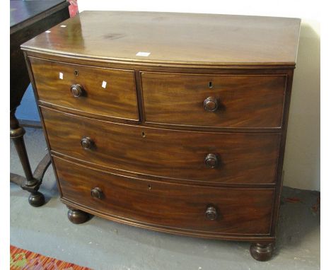 Victorian mahogany bow front chest of two short and two long drawers on pad feet. (B.P. 24% incl. VAT)