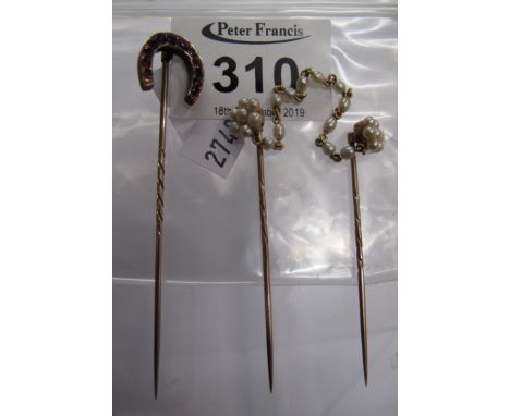 Victorian horseshoe pin and a pearl set cloak clasp. (B.P. 24% incl. VAT)