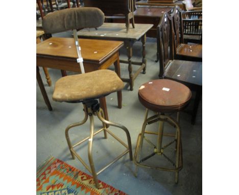 A vintage industrial factory stool marked 'floating chair S & B Poultney Ltd', together with another industrial factory swive