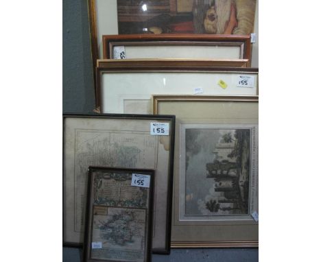 A group of assorted furnishing pictures, maps, engravings etc to include; coloured print and various Welsh maps. (B.P. 24% in