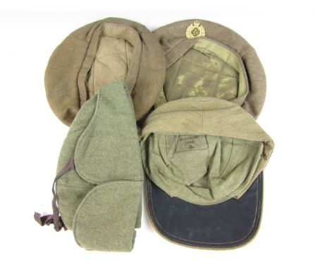 Two Second World War British Army General Service Caps, a mountain troops' cap and a Canadian cold weather cap