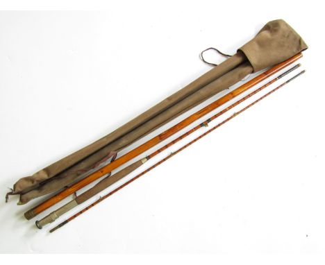 A Hardy Palakona (The Halford 1905 Model) three-piece 9' split cane fly fishing rod, with spare tip and bamboo tip tube, seri