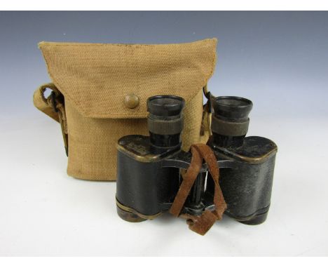 A set of Second World War British Army No 2 binoculars in Pattern 1937 webbing case